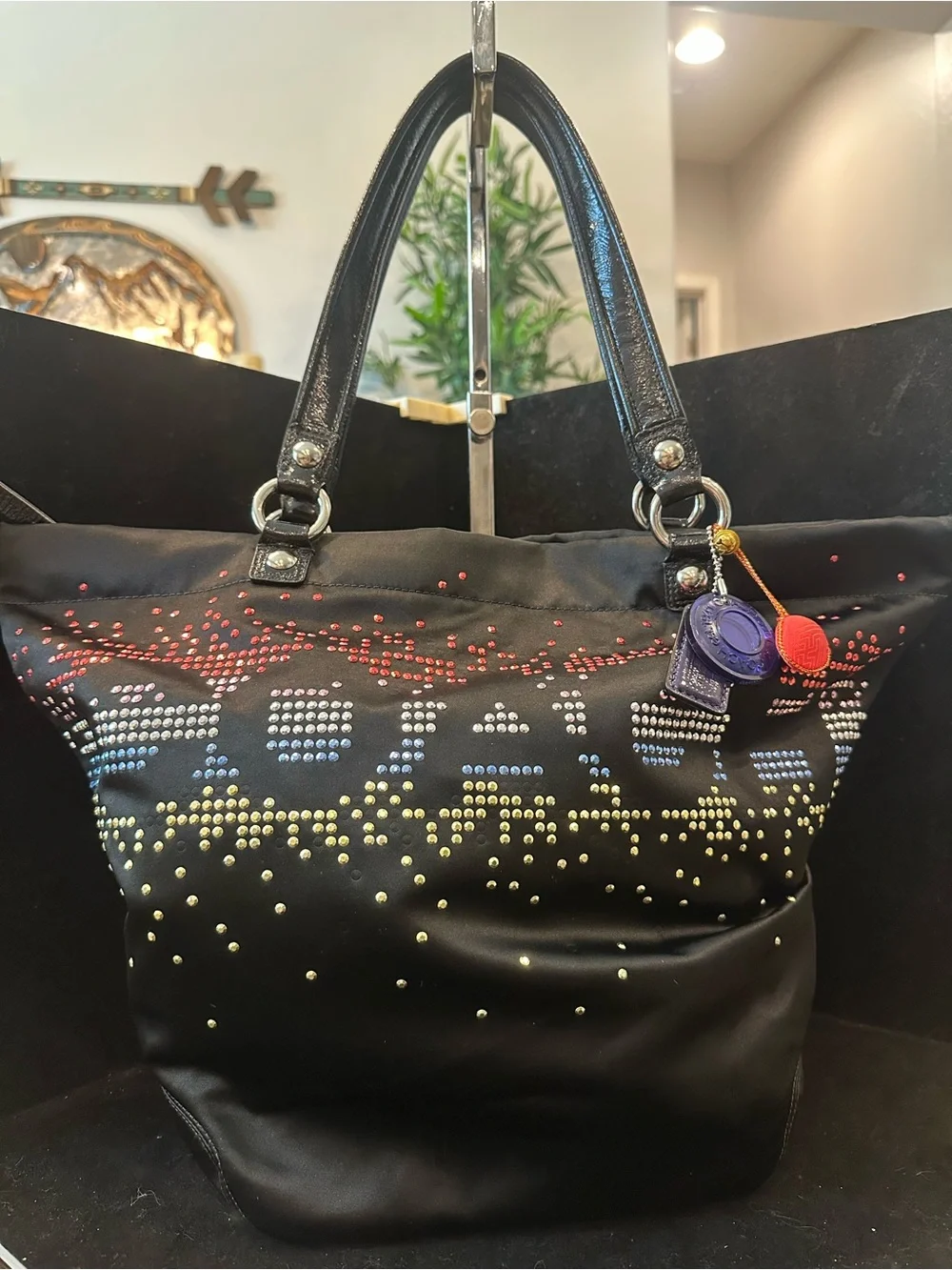 Coach #343 Special Edition Holiday Poppy Tote with Multicolor Stud Pattern